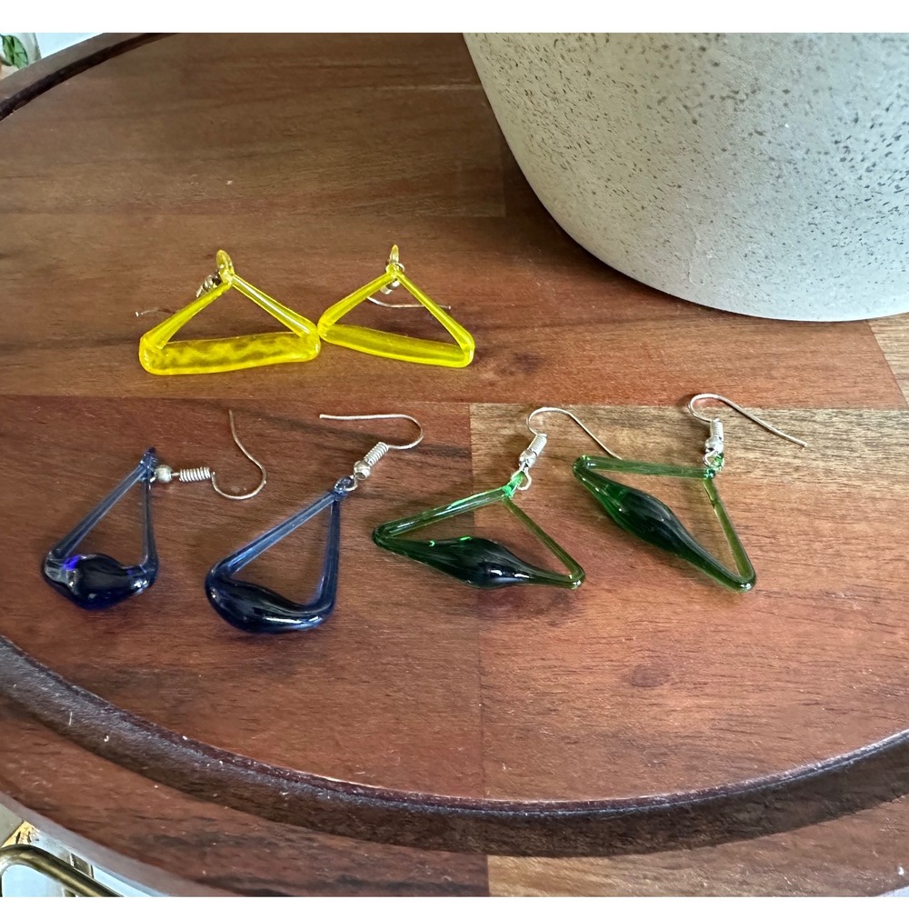 Glass Triangle Dangle Earrings Colorful‎ Funky Statement Jewelry